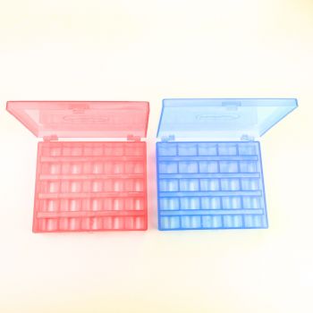 2 x Spulenbox für Spulche Nähmaschine n rot und blau