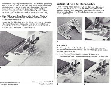 Längenführung für Knopflöcher